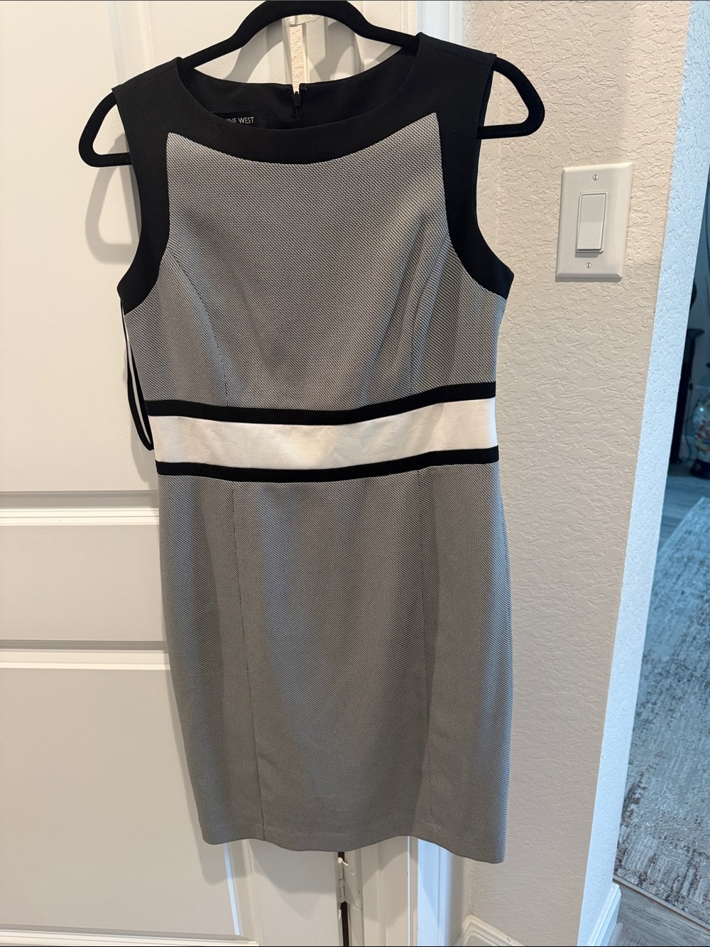 Nine West Gray, Black & White Colorblock Sheath Dress